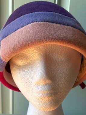 Vintage 60s Gorber Memphis Pillbox Hat Mod Colo rblock Velour Bow Pink Purple